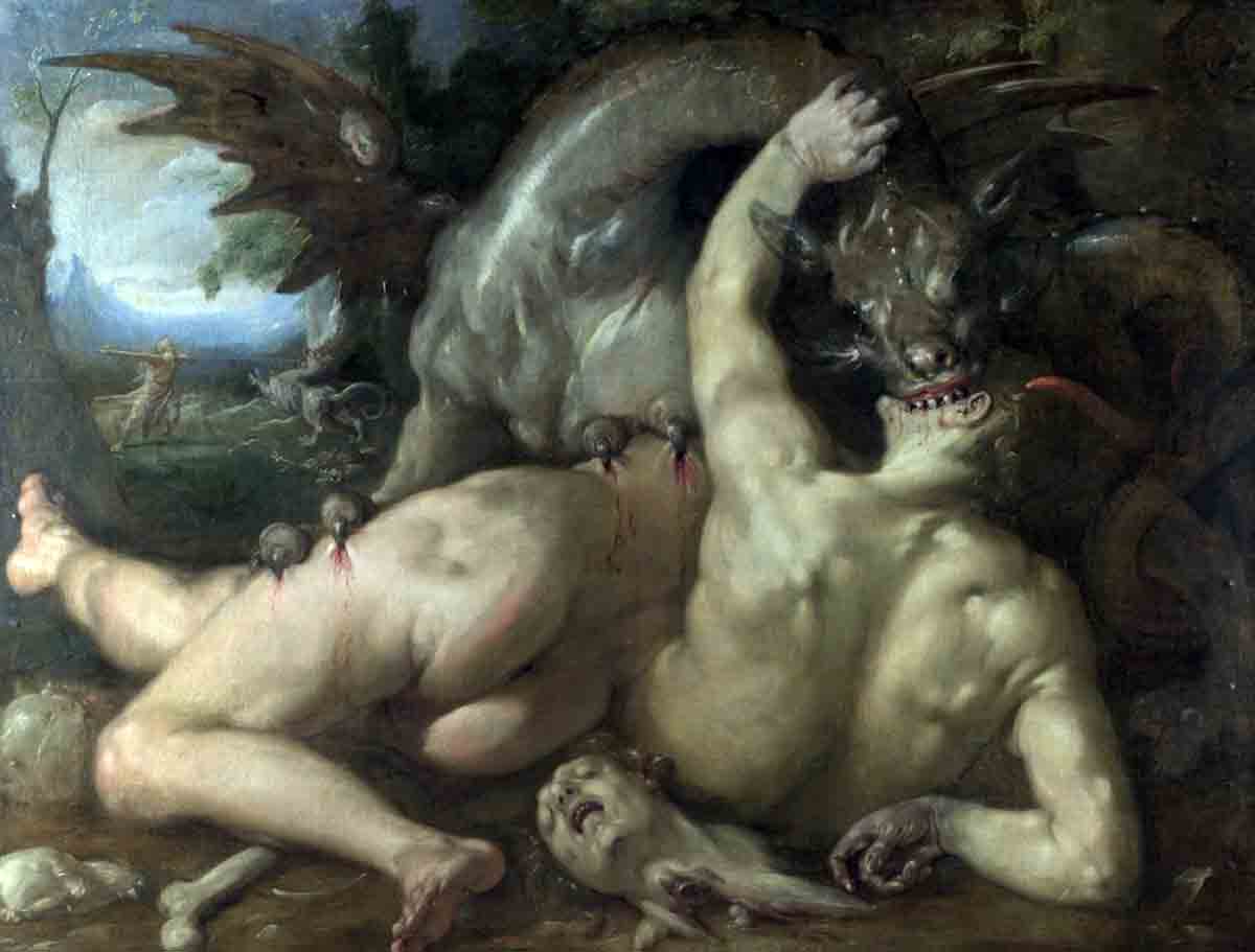 Two Followers of Cadmus Devoured by a Dragon, by Cornelis van Haarlem, 1588