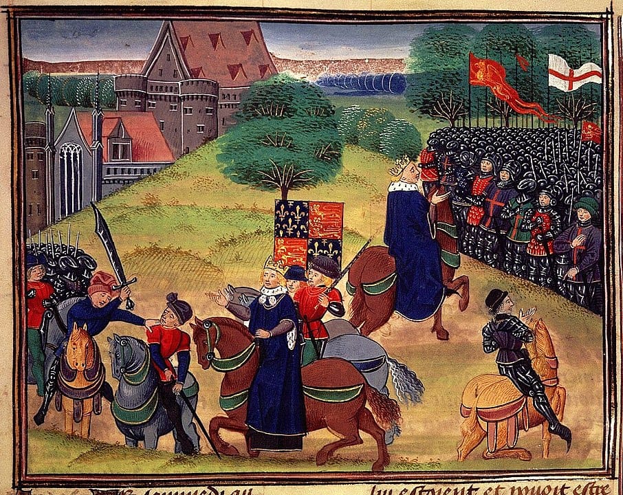 A depiction of the 1381 Peasant's Revolt in England.