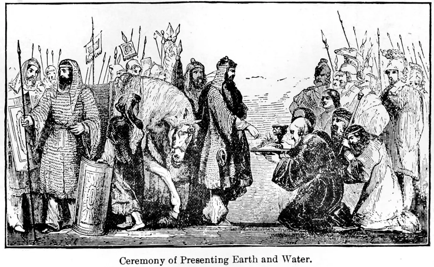 Athenians presenting the gift of "Earth and Water