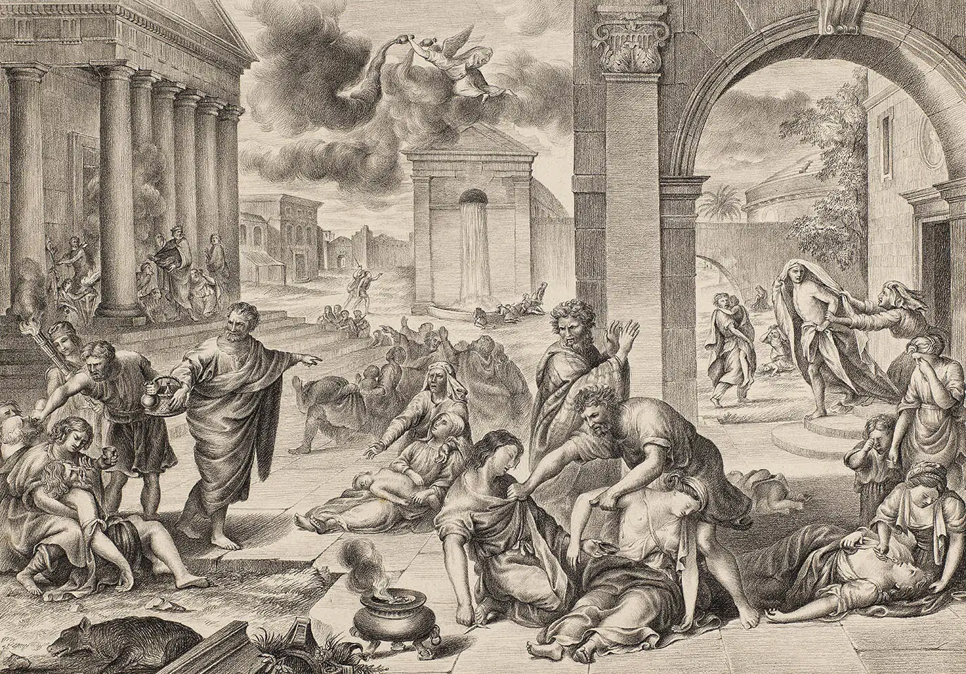 The plague of the Israelites, M. Penley, after P. Mignard, 19th century