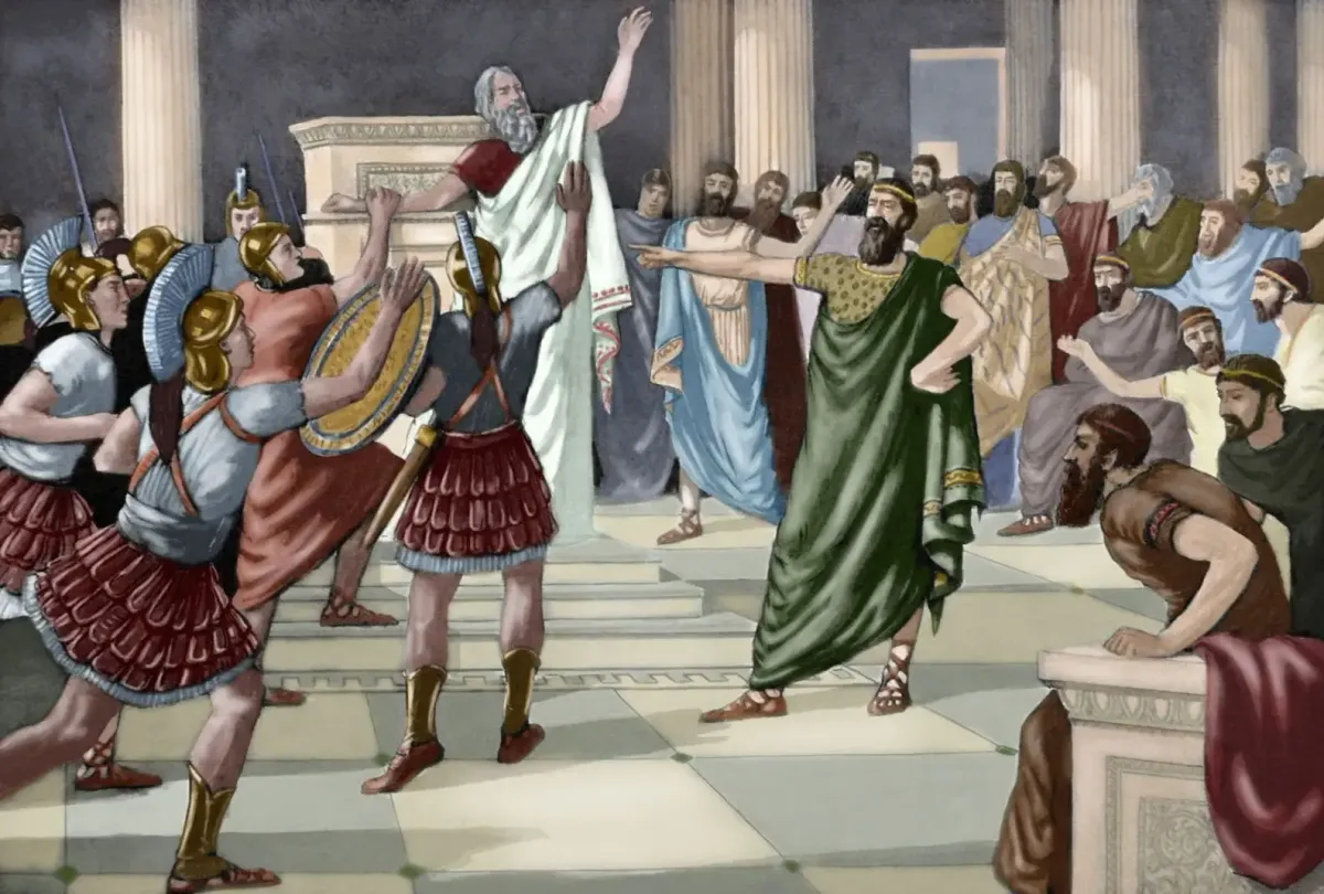 Critias, one of the Thirty Tyrants, ordering the execution of Theramenes