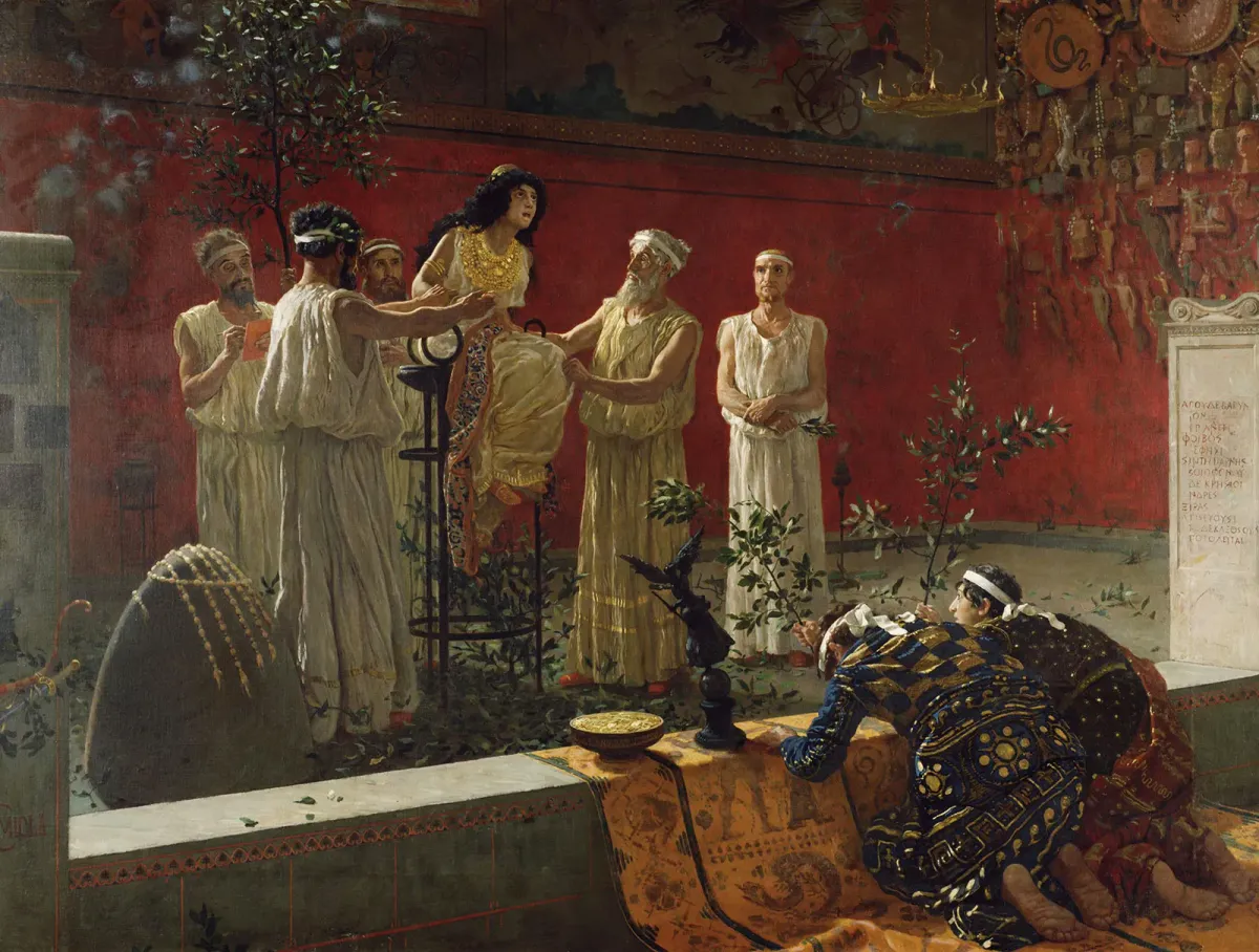 The Oracle, oil on canvas by Camillo Miola, 1880